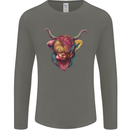 Colourful Highland Cow Mens Long Sleeve T-Shirt Charcoal