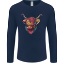 Colourful Highland Cow Mens Long Sleeve T-Shirt Navy Blue