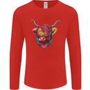 Colourful Highland Cow Mens Long Sleeve T-Shirt Red