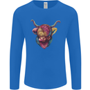 Colourful Highland Cow Mens Long Sleeve T-Shirt Royal Blue