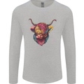 Colourful Highland Cow Mens Long Sleeve T-Shirt Sports Grey
