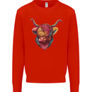 Colourful Highland Cow Mens Sweatshirt Jumper Bright Red
