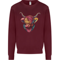 Colourful Highland Cow Mens Sweatshirt Jumper Maroon