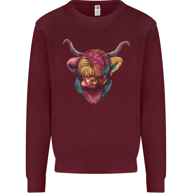 Colourful Highland Cow Mens Sweatshirt Jumper Maroon