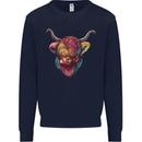 Colourful Highland Cow Mens Sweatshirt Jumper Navy Blue