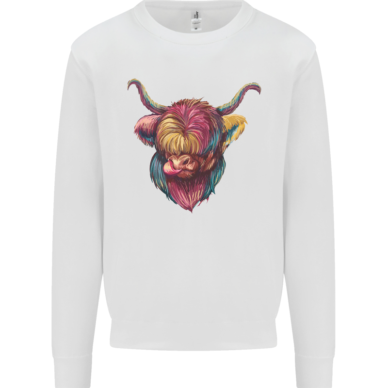 Colourful Highland Cow Mens Sweatshirt Jumper White