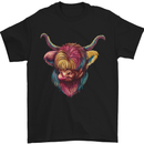 Colourful Highland Cow Mens T-Shirt 100% Cotton Black