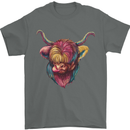 Colourful Highland Cow Mens T-Shirt 100% Cotton Charcoal