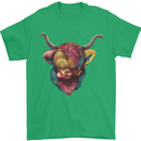 Colourful Highland Cow Mens T-Shirt 100% Cotton Irish Green