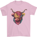 Colourful Highland Cow Mens T-Shirt 100% Cotton Light Pink