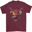 Colourful Highland Cow Mens T-Shirt 100% Cotton Maroon