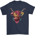 Colourful Highland Cow Mens T-Shirt 100% Cotton Navy Blue