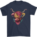 Colourful Highland Cow Mens T-Shirt 100% Cotton Navy Blue