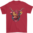 Colourful Highland Cow Mens T-Shirt 100% Cotton Red