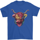Colourful Highland Cow Mens T-Shirt 100% Cotton Royal Blue