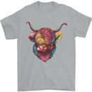 Colourful Highland Cow Mens T-Shirt 100% Cotton Sports Grey