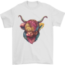 Colourful Highland Cow Mens T-Shirt 100% Cotton White