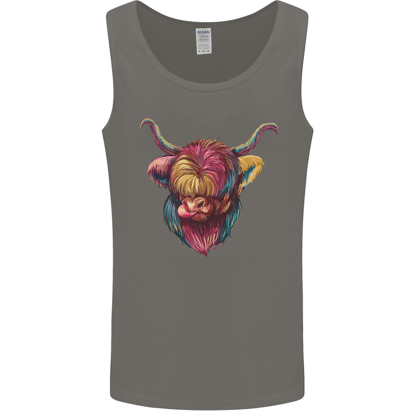 Colourful Highland Cow Mens Vest Tank Top Charcoal