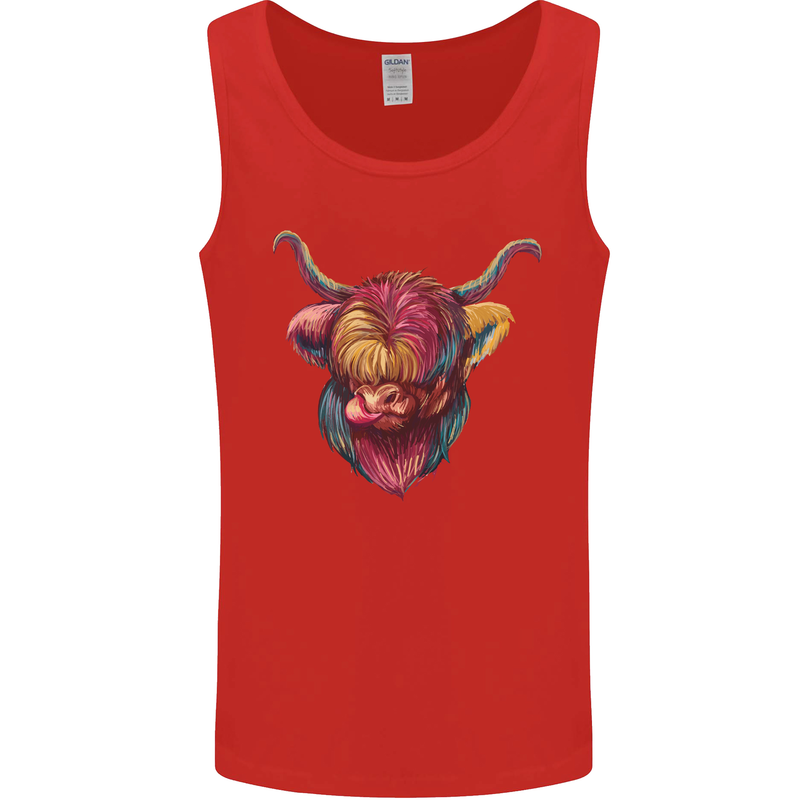 Colourful Highland Cow Mens Vest Tank Top Red