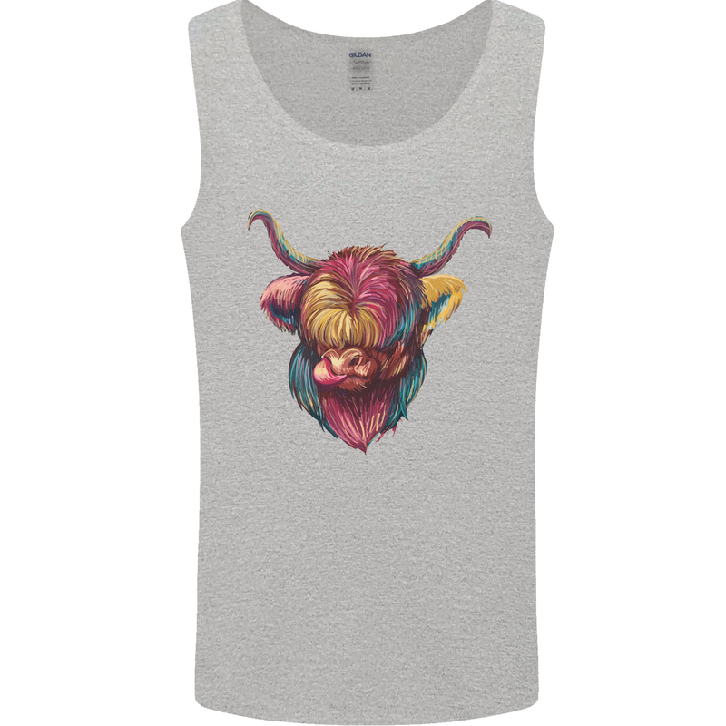 Colourful Highland Cow Mens Vest Tank Top Sports Grey