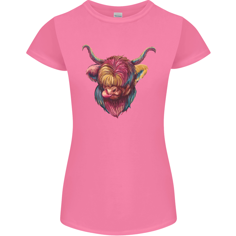 Colourful Highland Cow Womens Petite Cut T-Shirt Azalea