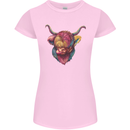 Colourful Highland Cow Womens Petite Cut T-Shirt Light Pink