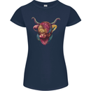 Colourful Highland Cow Womens Petite Cut T-Shirt Navy Blue