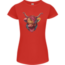 Colourful Highland Cow Womens Petite Cut T-Shirt Red