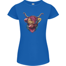 Colourful Highland Cow Womens Petite Cut T-Shirt Royal Blue