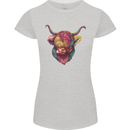 Colourful Highland Cow Womens Petite Cut T-Shirt Sports Grey