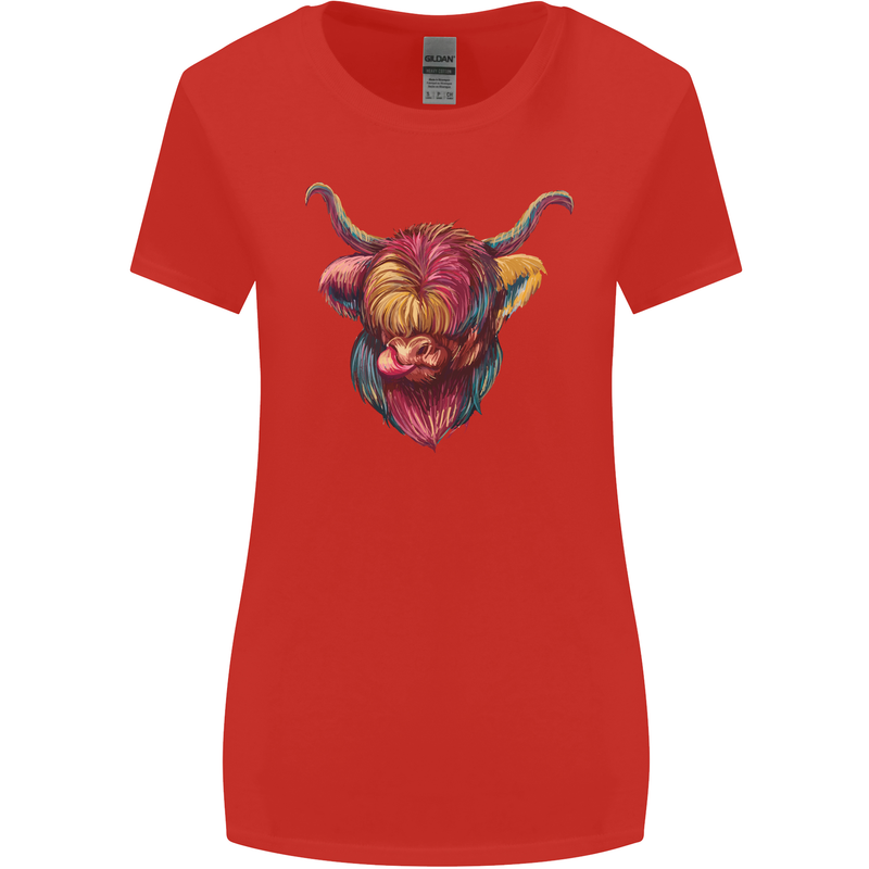 Colourful Highland Cow Womens Wider Cut T-Shirt Red