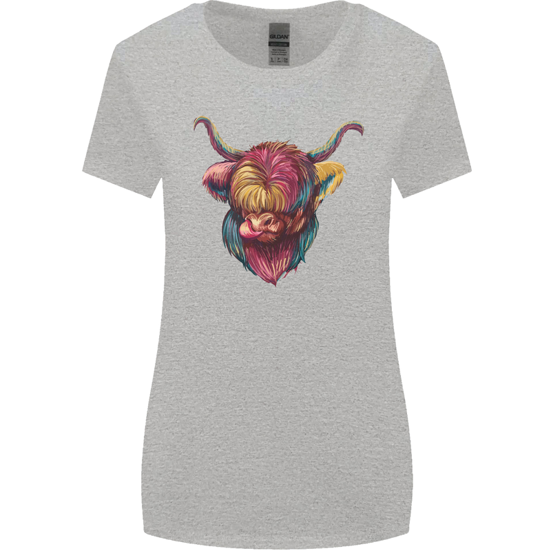 Colourful Highland Cow Womens Wider Cut T-Shirt Sports Grey
