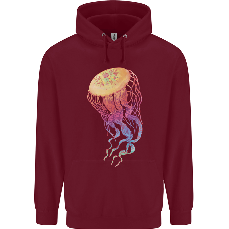 Colourful Jellyfish Ocean Life Childrens Kids Hoodie Maroon