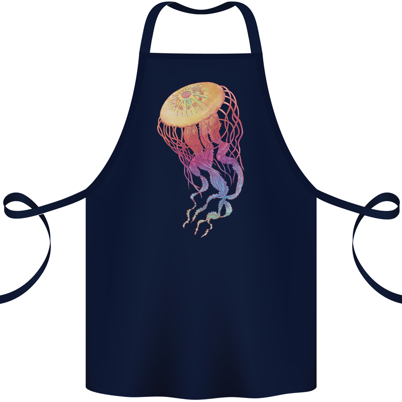 Colourful Jellyfish Ocean Life Cotton Apron 100% Organic Navy Blue