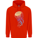Colourful Jellyfish Ocean Life Mens 80% Cotton Hoodie Bright Red