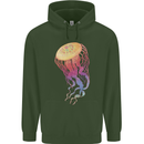 Colourful Jellyfish Ocean Life Mens 80% Cotton Hoodie Forest Green