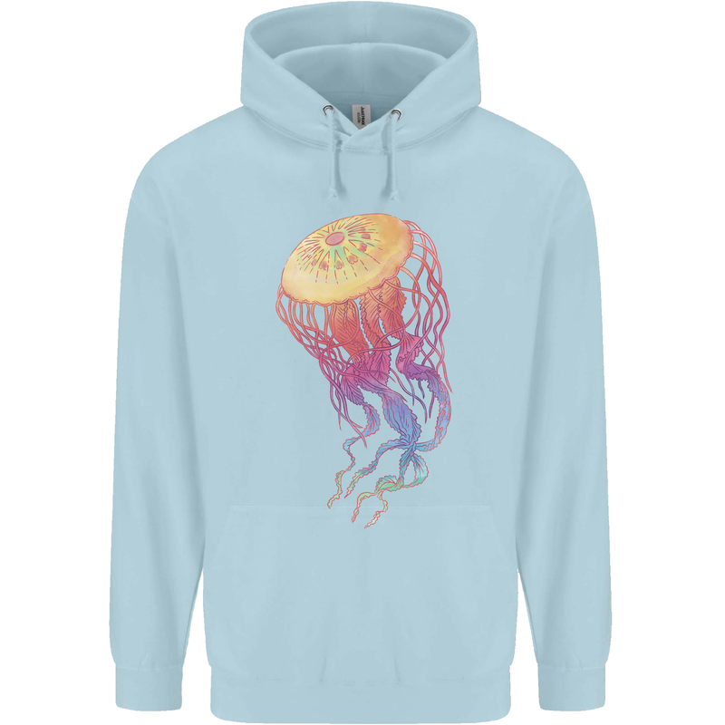 Colourful Jellyfish Ocean Life Mens 80% Cotton Hoodie Light Blue