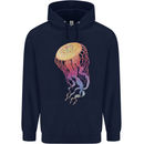Colourful Jellyfish Ocean Life Mens 80% Cotton Hoodie Navy Blue