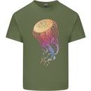 Colourful Jellyfish Ocean Life Mens Cotton T-Shirt Tee Top Military Green