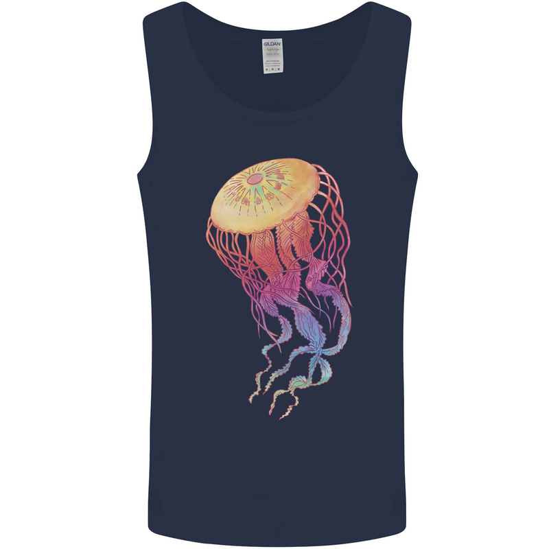 Colourful Jellyfish Ocean Life Mens Vest Tank Top Navy Blue