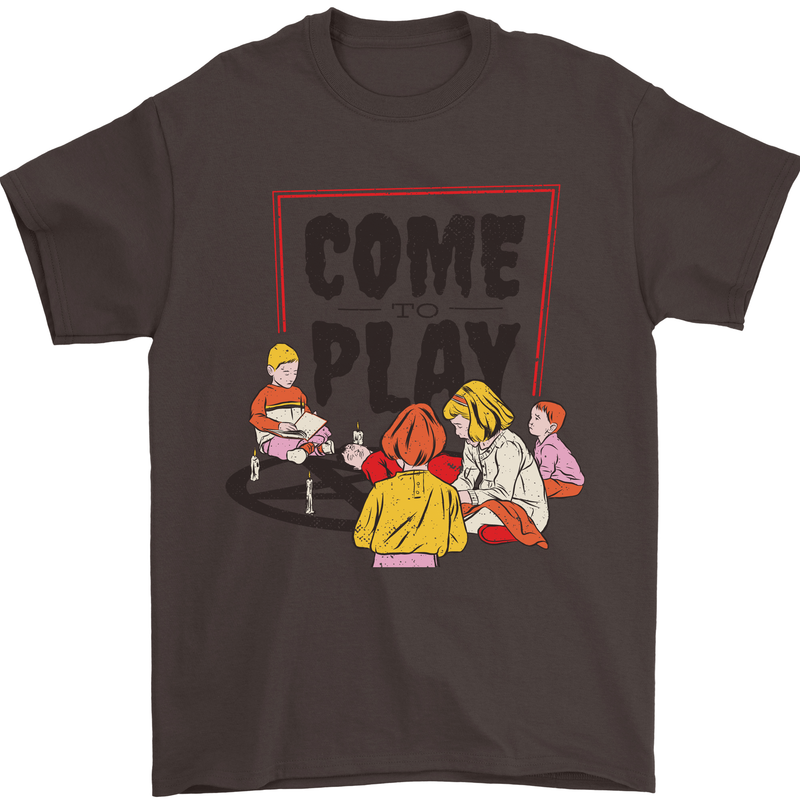 Come to Play Lets Summon Demons Ouija Board Mens T-Shirt Cotton Gildan Dark Chocolate