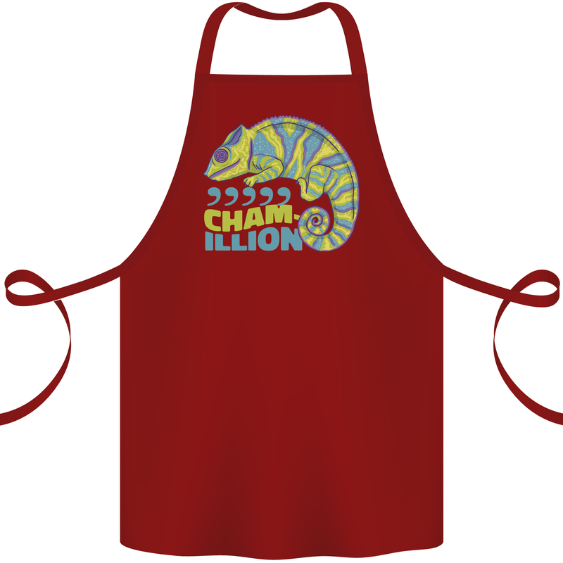 Comma Chameleon Funny Lizard Cotton Apron 100% Organic Maroon