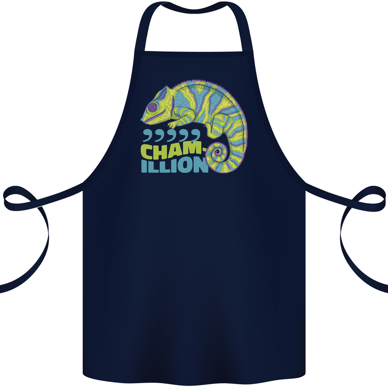 Comma Chameleon Funny Lizard Cotton Apron 100% Organic Navy Blue