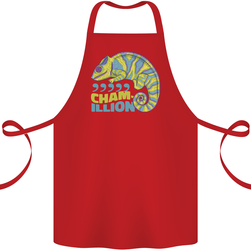Comma Chameleon Funny Lizard Cotton Apron 100% Organic Red
