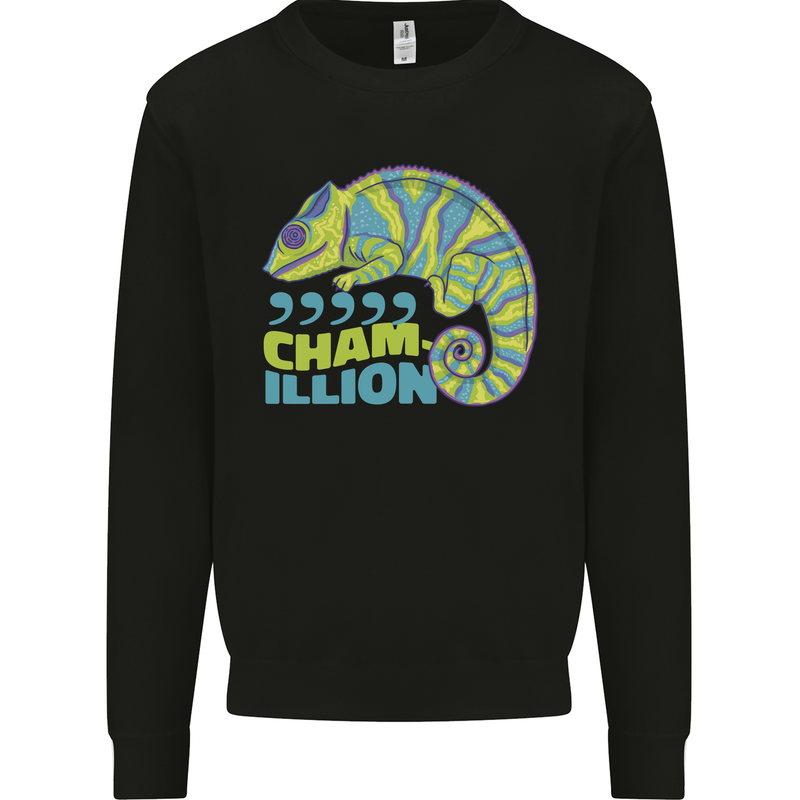 Comma Chameleon Funny Lizard Kids Sweatshirt Jumper Black