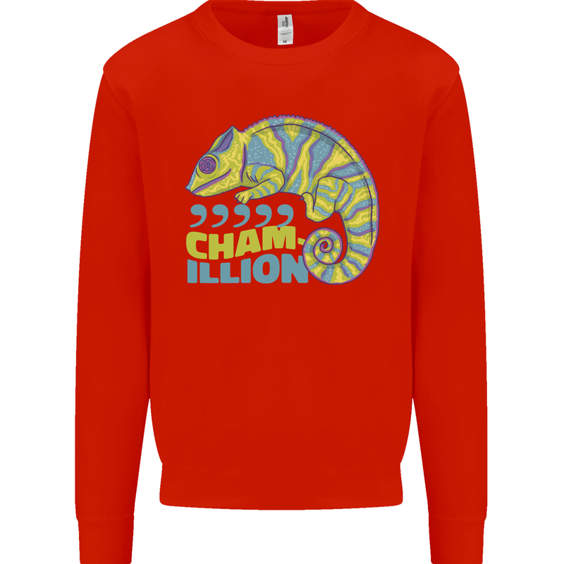 Comma Chameleon Funny Lizard Kids Sweatshirt Jumper Bright Red