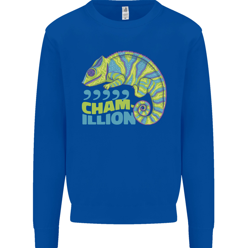 Comma Chameleon Funny Lizard Kids Sweatshirt Jumper Royal Blue