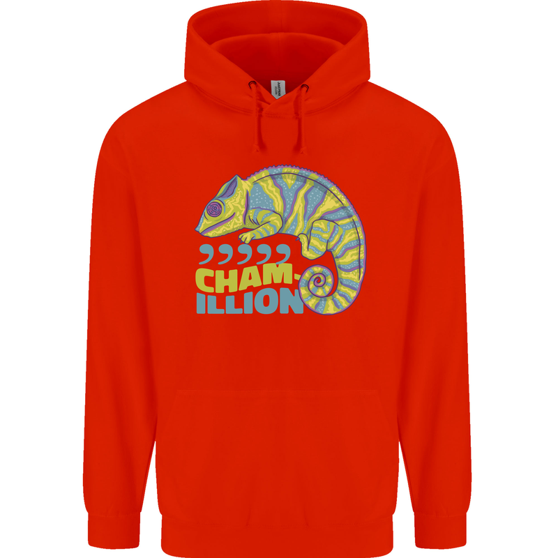 Comma Chameleon Funny Lizard Mens 80% Cotton Hoodie Bright Red
