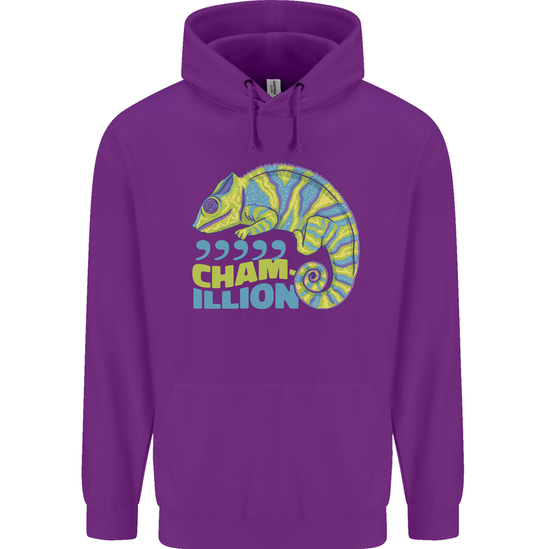 Comma Chameleon Funny Lizard Mens 80% Cotton Hoodie Purple
