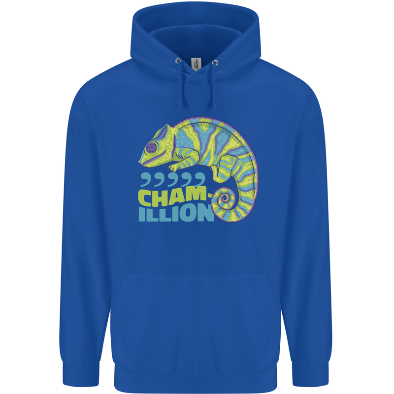 Comma Chameleon Funny Lizard Mens 80% Cotton Hoodie Royal Blue